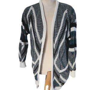 Warehouse One Geometric Stripe Open Front Cardigan Sweater XL TG